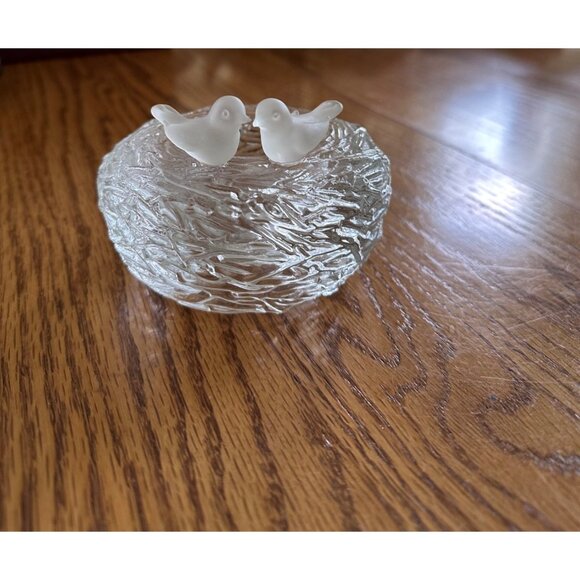 Clear Glass Bird Nest Love birds Figurine Decorative Accent Piece Candle Holder - Picture 3 of 10